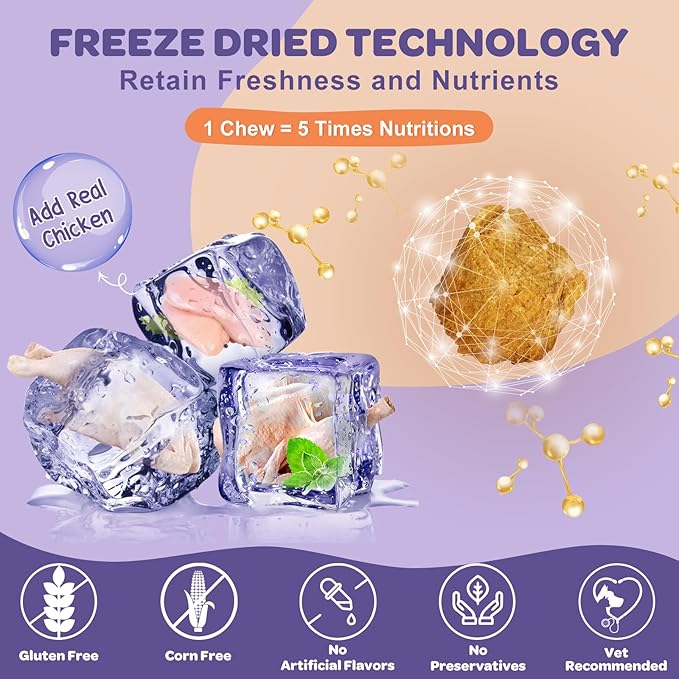 Probiotics for Dogs, 6 Billion CFUs, Freeze Dried Dog Probiotics with Prebiotics and Digestive Enzymes, Vitamins and Omega 3, for Gut & Skin & Immune Health, Allergy Itch Relief, Reduce Diarrhea, Gas