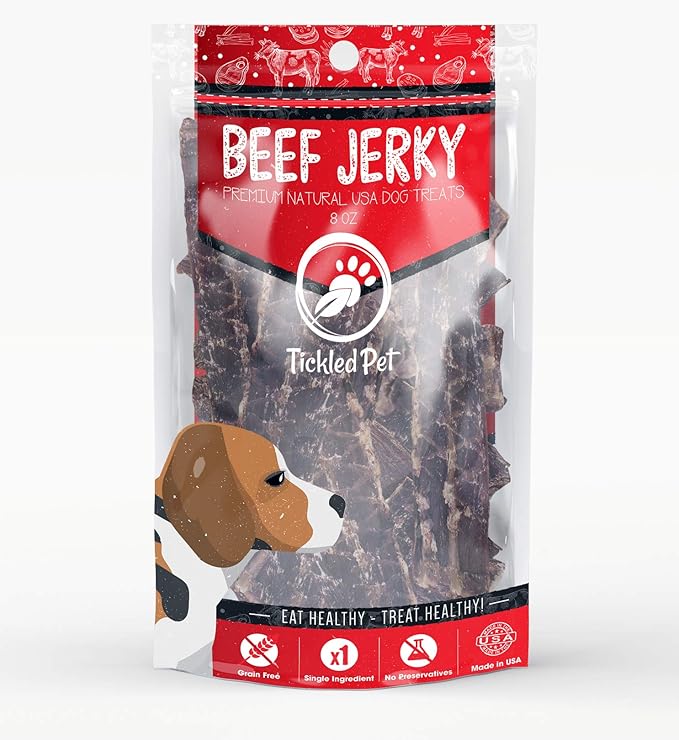 TickledPet Premium Beef Jerky Dog Treats - Single Ingredient USA Sourced and Made - Naturally High Glucosamine & Chondroitin Dog Treats