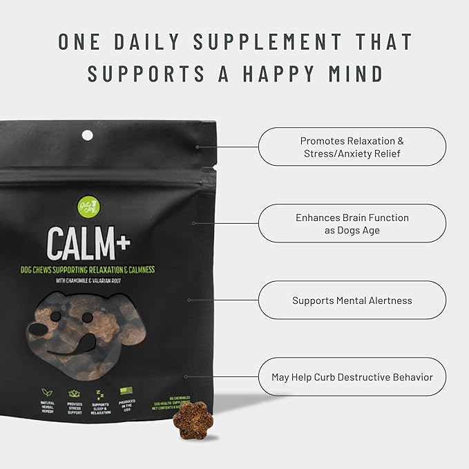 Calm+ Stress Support Dog Supplement Chews, 90 Soft Chews, Chicken Flavor, Supports Sleep & Relaxation, with Chamomile & Valerian Root, PhD Animal Nutritionist Formulated, Produced in USA