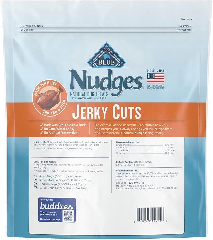 Blue Buffalo Nudges Jerky Cuts Natural Dog Treats, Chicken and Duck, 36oz