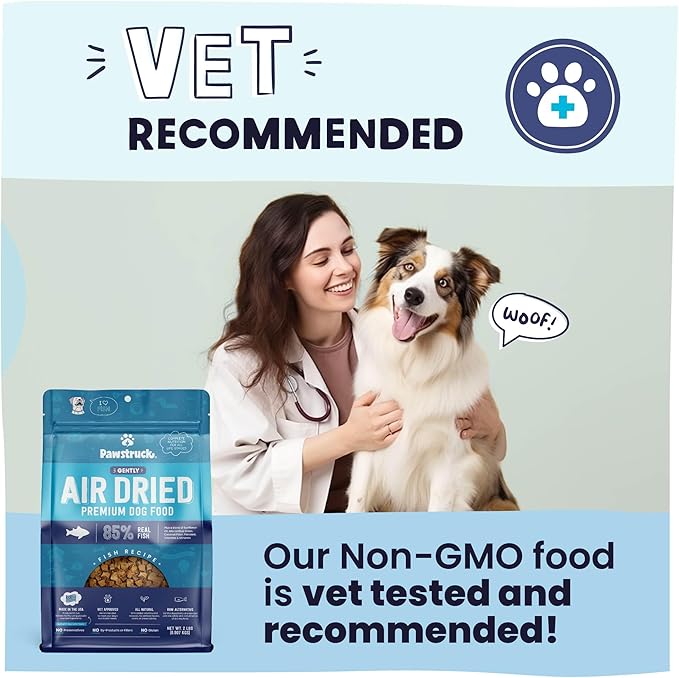 Pawstruck All Natural Air Dried Dog Food w/Real Fish- Grain Free, Made in USA, Non-GMO & Vet Recommended - High Protein Limited Ingredient Wholesome Full-Feed - for All Breeds & Ages - 2lb Bag