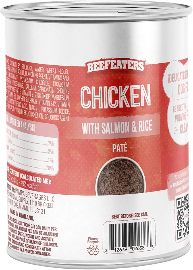 Beefeaters Dog Treats - Chicken with Salmon and Rice Pate 13.2oz, Case of 12 | Complete Adult Dog Food, Balanced Nutrition, High Protein & Vitamins | Supports Muscle & Bone Health