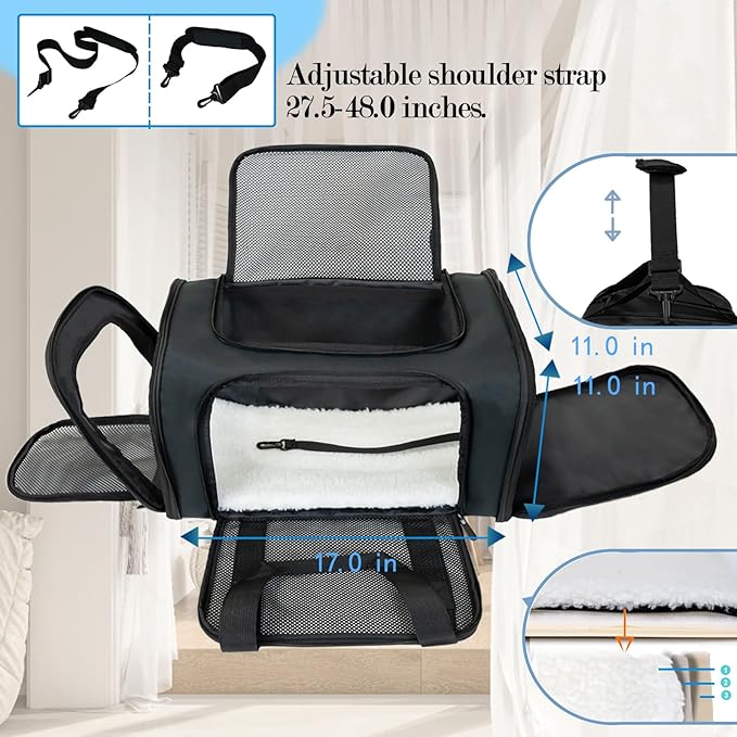 Dog Cat Carrier Pet Carriers for Small Medium Large Cats Dogs Carrier Soft Sided Small Puppy Dog Carrier Portable Foldable Airline Approved Dog Cat Travel Carrier Black Medium