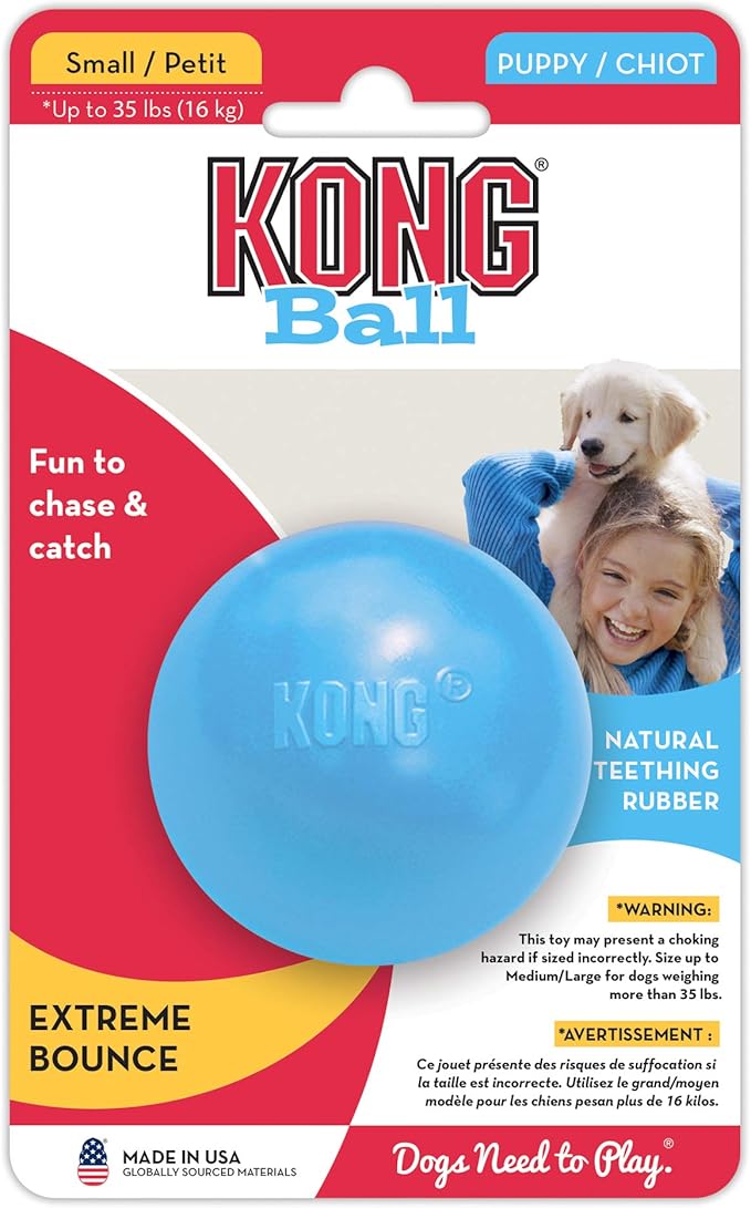 KONG Puppy Ball w/Hole - Soft & Durable Activity Ball for Puppies - Dog Toy Supports Healthy Exercise & Interactive Play - Dog Toy for Natural Teething - for Small Puppies - Assorted Colors