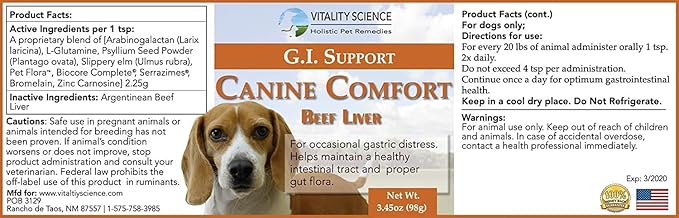 Canine Comfort for Dogs | Maintains a Healthy Intestinal Tract and Proper Gut Flora| Restores Gastric Distress | Helps with Vomiting and Diarrhea | 100% Additive Free