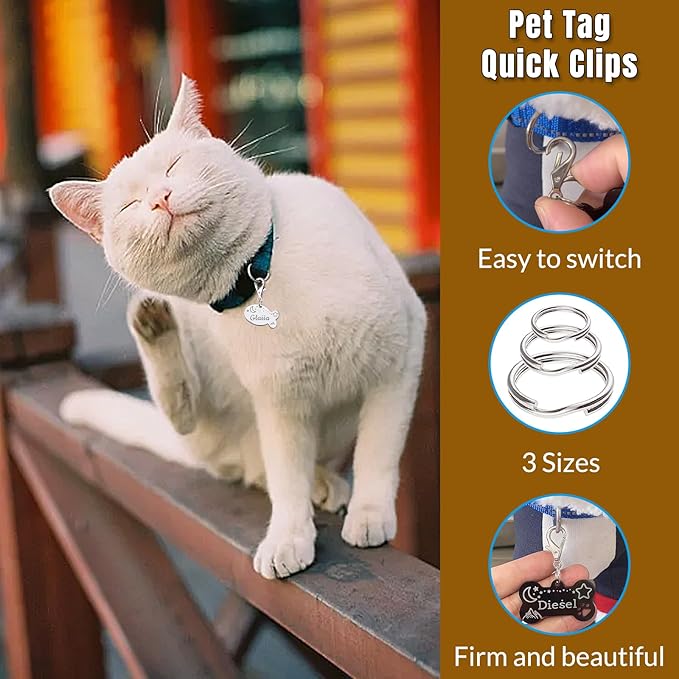 Dog Tag Clips for Collar,with 16Pcs Replaceable Dog ID Name Tag Ring Clip Dog Tag Attachment Clip Pet tag Quick Clip Clips Rings for Pet Collar Key Ring Clips Accessories (4 Sets)