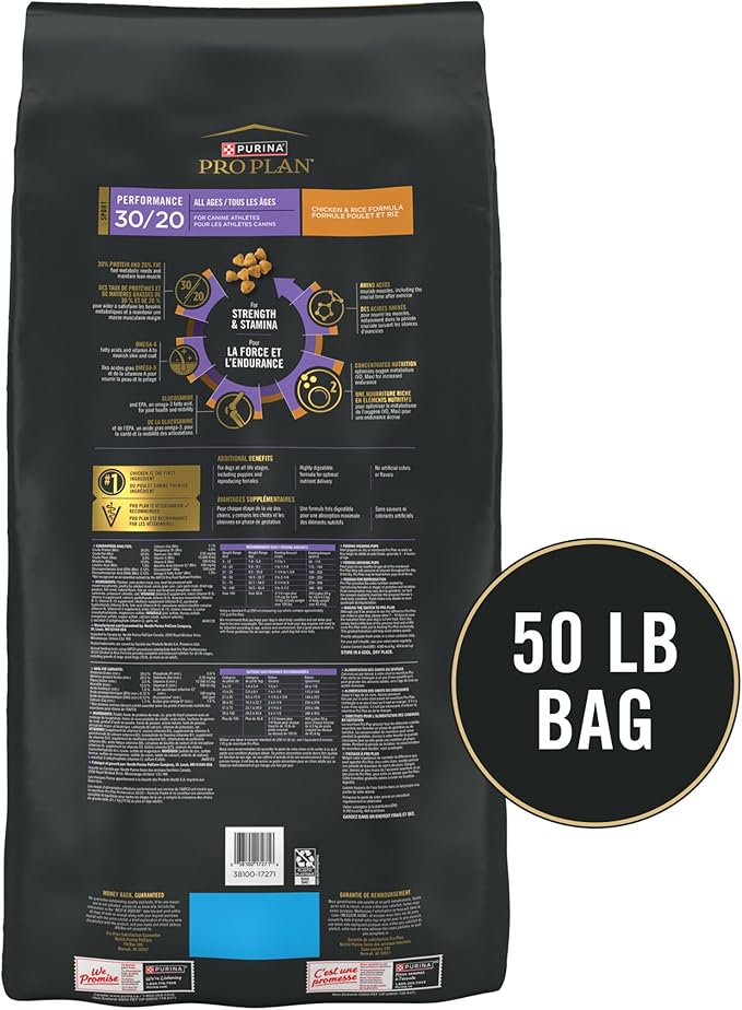 Purina Pro Plan High Calorie, High Protein Dry Dog Food, 30/20 Chicken & Rice Formula - 50 lb. Bag