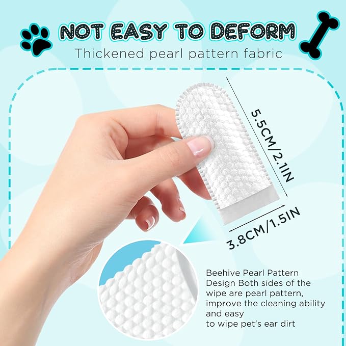 2-Pack Teeth and Ear Cleaner Finger Wipes, Dog and Cat Grooming Kit, Soothing Odor Control, Reduces Dirt and Wax Buildup (1*Teeth Wipes&Ear Wipes&Eye Wipes)