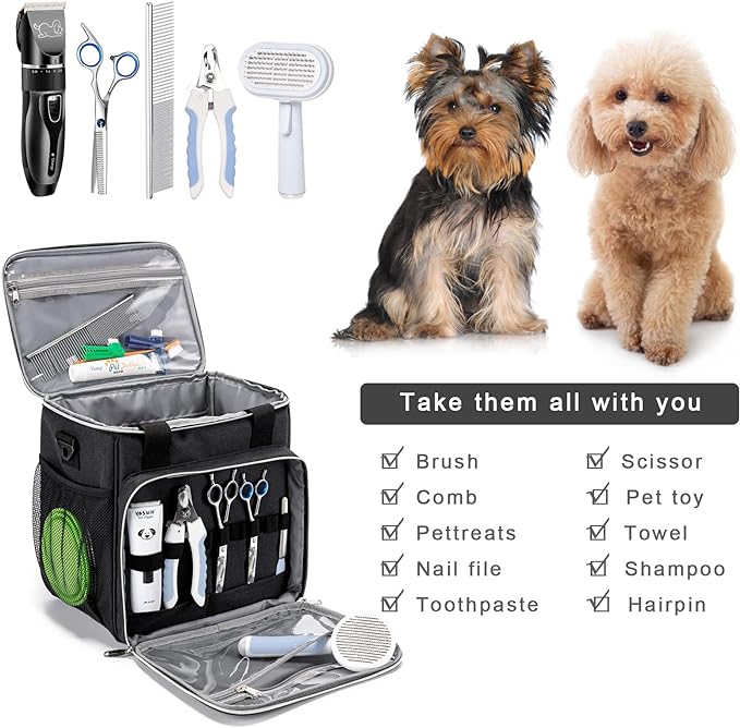 Pet Grooming Bag, Dog Grooming Supplies Organizer Tote Bag, Perfect for Pet Grooming Tool Kit Accessories-Black