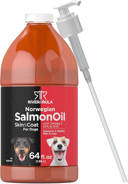 Horbaach Salmon Oil for Dogs 64 fl oz | with Pump | Supports Healthy Skin and Coat | with Omega 3, EPA & DHA | Bulk Size Pet Supplement | Non-GMO, Gluten Free