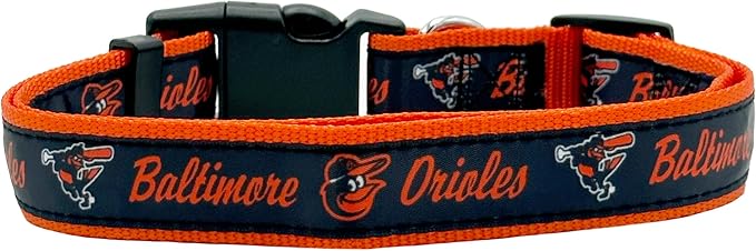 MLB Baltimore Orioles Licensed PET COLLAR- Heavy-Duty, Strong, and Durable Dog Collar. Available in 29 Baseball Teams and 4 Sizes