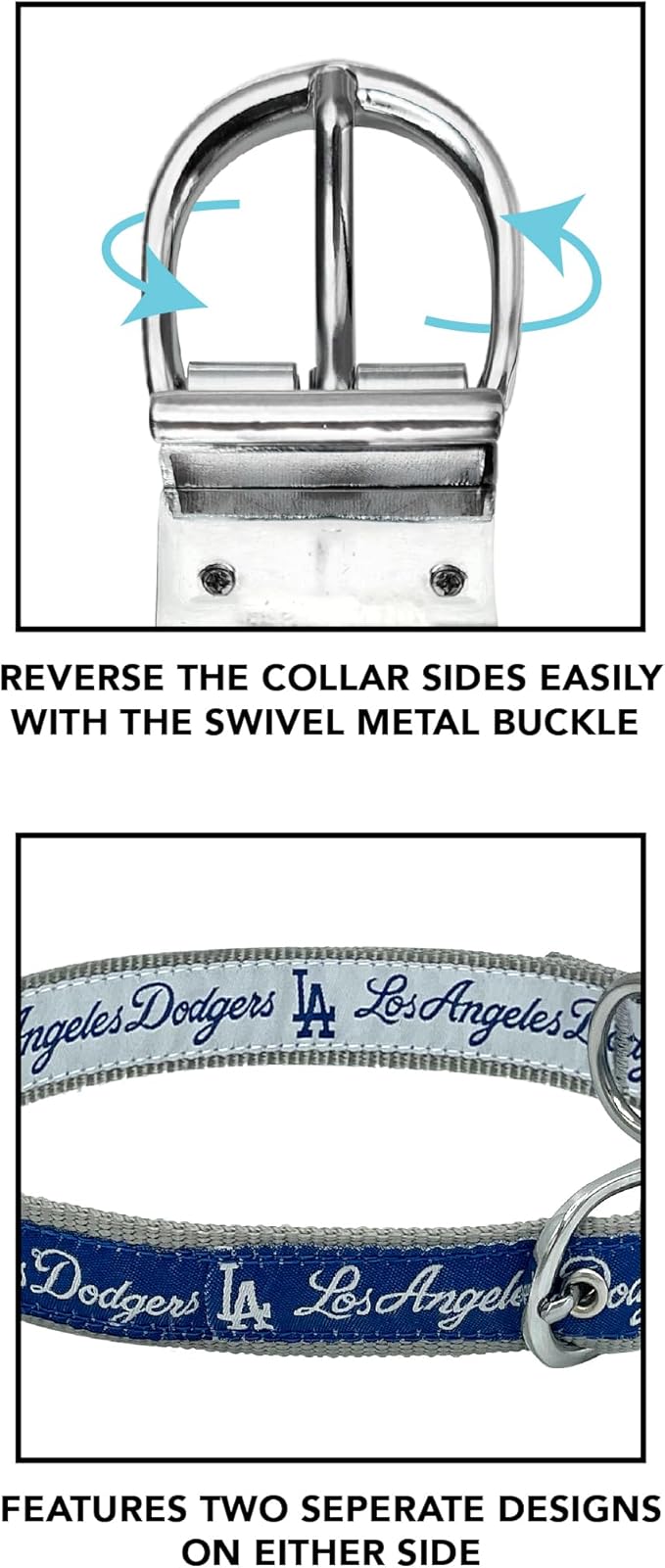 Pets First Los Angeles Dodgers Reversible MLB Dog Collar, Large. Premium Home & Away Two-Sided Pet Collar Adjustable with Metal Buckle. Your Favorite Baseball Team Pet Collar (LAD-3280-LG)