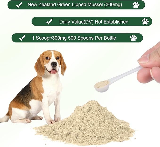 Green Lipped Mussels for Dogs & Cats, Dog Joint Supplement Powder Supports Joints, Tendons, Ligaments, Muscles, Green Lippled Mussels Powder for Pets Promote Normal Mobility & Flexibility (5.29 oz)