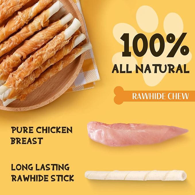 ASMPET Dog Treats Small Dogs, Dog Chews Long Lasting Chicken Wrapped Rawhide Bones Healthy Dog Chew Sticks Natural Dog Treats for Medium Dogs Large Breed Grain Free Snacks, 20Pcs