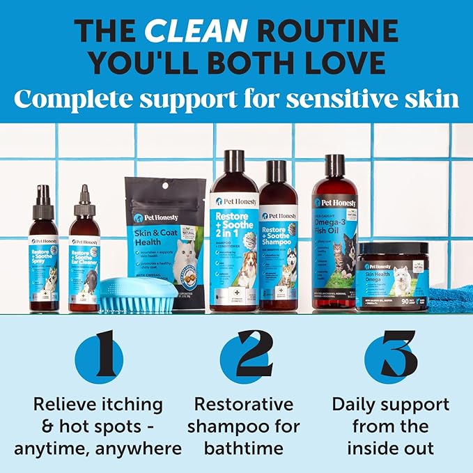 Pet Honesty Restore + Soothe Ear Cleaner for Dogs & Cats, Soothes Itching, Gentle on Sensive Ears, Irritation and Aches (Aloe Vera) - 4oz
