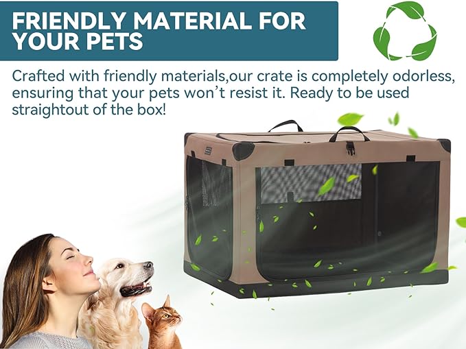Dog Crates for Large Dogs, Adjustable Fabric Cover by Spiral Iron Pipe, Strengthen Sewing Soft Dog Crate 3 Door Design,'39.5'' X 25'' X 25''
