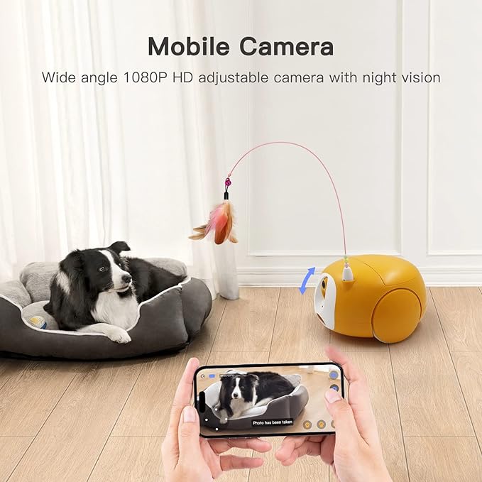 Pet Camera Treat Dispenser, Cat Dog Camera, Automatic Pet Feeder with App Remote Control, 2 Way Audio, 1080P HD Mobile Camera with Night Vision, Interactive Replaceable Cat Teaser