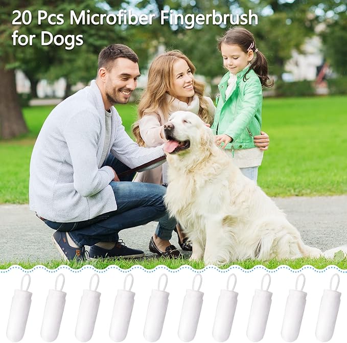 20 Pcs Microfiber Fingerbrush for Dogs Soft Finger Toothbrush Pet Dental Finger Brush for Dog Cat Teeth Cleaning Remove Plaque and Tartar