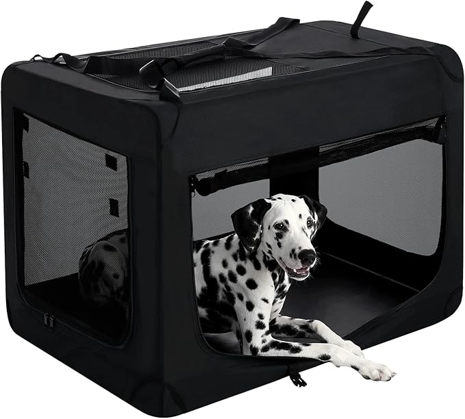 27 inch 3-Door Collapsible Dog Crate for Medium Dogs, Portable Dog Travel Crate for Indoor & Outdoor, Soft Side Pet Foldable Kennel Cage with Durable Mesh Windows & Strong Steel Frame