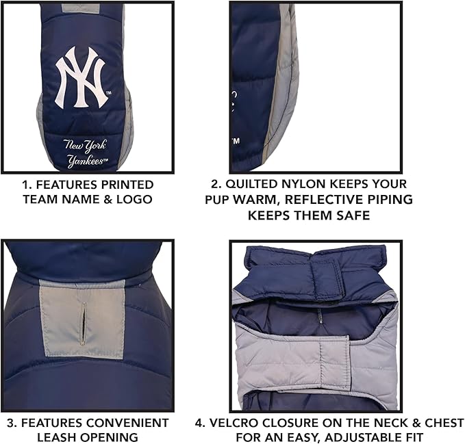 Pets First MLB New York Yankees Puffer Vest for Dogs & Cats, Size Large. Warm, Cozy, and Waterproof Dog Coat, for Small and Large Dogs/Cats. Best MLB Licensed PET Warming Sports Jacket (YAN-4081-LG)