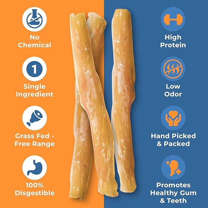 Beef Tendon Chews for Dogs - Single Ingredient All Natural Dog Treats - Dog Chew Sticks for Dogs, 7-9 Inch - Free-Range, Grass-Fed Beef & Rawhide Free (25-Pack)