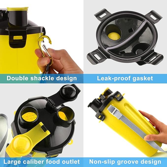 Dog Travel Water Bottle Collapsible Bowls, 2 in 1 Pet Food Container with Collapse Bowls, Outdoor Portable Water Bowls for Walking, Traveling, Camping and Hiking (Yellow)