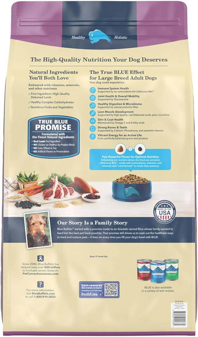 Blue Buffalo Life Protection Formula Natural Adult Large Breed Dry Dog Food, Lamb and Brown Rice 34-lb