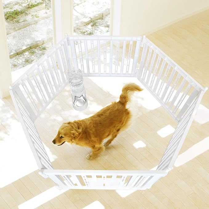 RIZZARI Foldable Plastic Dog Playpen, 6 Panels Pet Fence with Doors for Small Cats and Dogs, Portable Pet Barrier for Indoor and Outdoor, Easy to Assemble (Six panels with door)