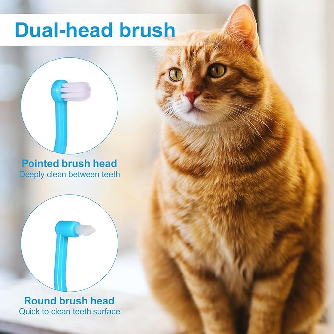 2pcs Dual Sided Cats & Dogs Toothbrushes, Kitten Puppy Toothbrush Pet Teeth Cleaning Brush with Micro Brush Head & Curved Handle Cat Dental Care Supplies to Reduce Plaque Tartar Formation