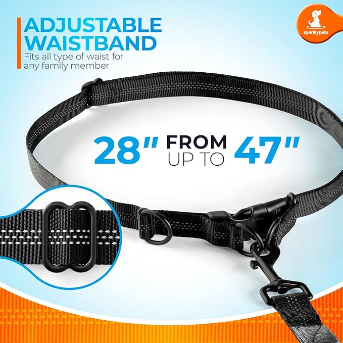 SparklyPets Hands Free Dog Leash with Reflective Stitches – Waist Leash for Dog Walking, Training & Jogging – Running Leash Hands Free for Medium & Large Dogs