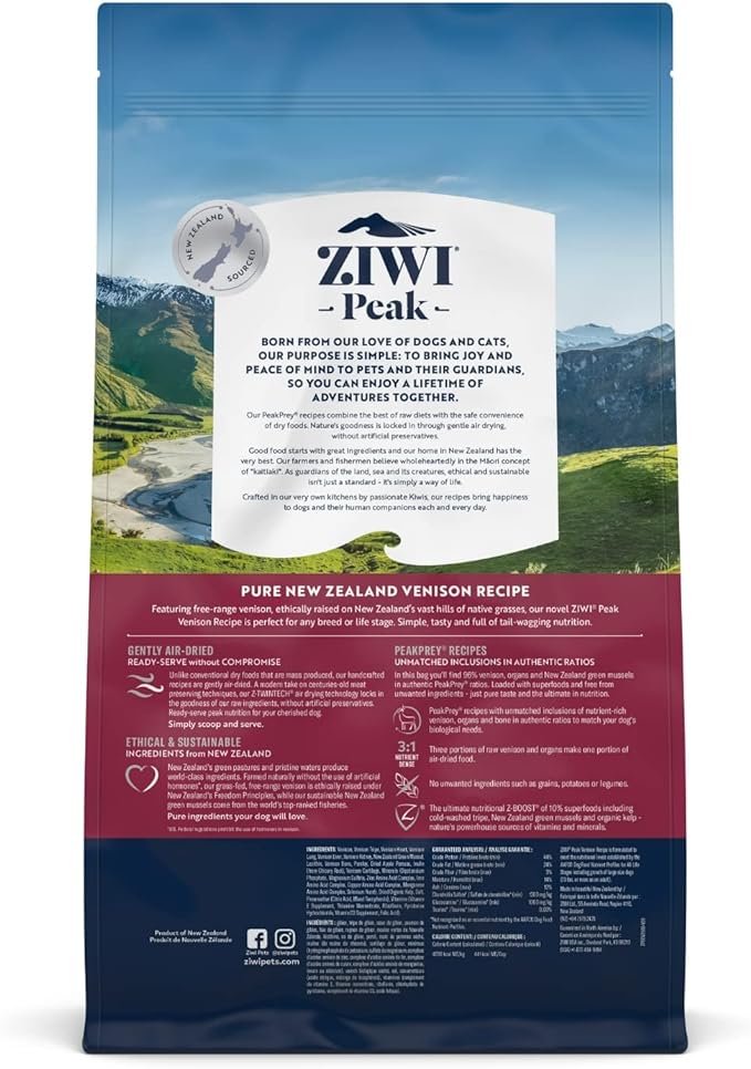 ZIWI Peak Air-Dried Dog Food – All Natural, High Protein, Grain Free & Limited Ingredient with Superfoods (Venison, 5.5 lb)