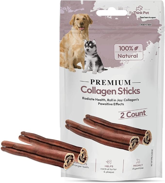 Premium Collagen Sticks for Dogs - 2pcs Natural Dog Chew Sticks & Treats for Skin & Coat