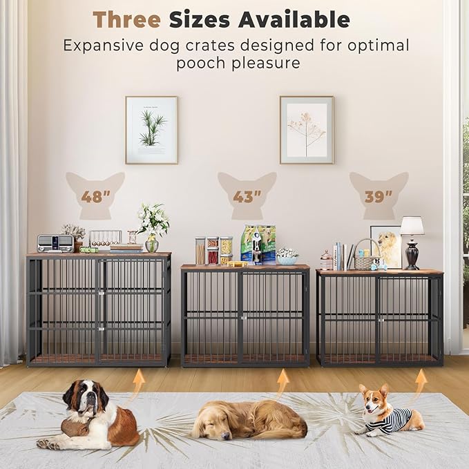 48'' Dog Crate Furniture with 3 Doors,Wooden Dog Crate End Table Heavy Duty Indoor Combination Dog Cage for Medium to Large Dogs, Multiple Units Can be Combined