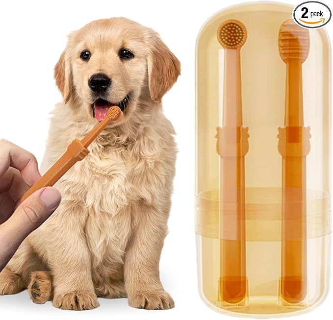Dog Toothbrush: Pet Silicone Toothbrush Cat Tooth Brushing Kit with Storage Cup, 360° Doggie Kitten Toothbrush Tongue Cleaning Brush, Dental Care for Small Pets