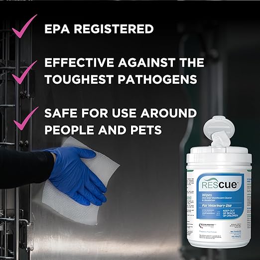 REScue One-Step Disinfectant Cleaner & Deodorizer Wipes for Vet Use – Cleaner for Kennels, Litter Boxes & More – 160-Wipes, 1 Canister (Pack of 1)