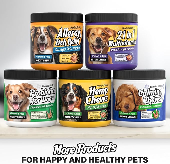Charlie & Buddy Calming Chews for Dogs, Dog Anxiety Relief, Promote Relaxation, Dog Calming Chews with Melatonin for Dogs, Chamomile, Magnesium Citrate, 90 Soft Chews, Duck Flavor