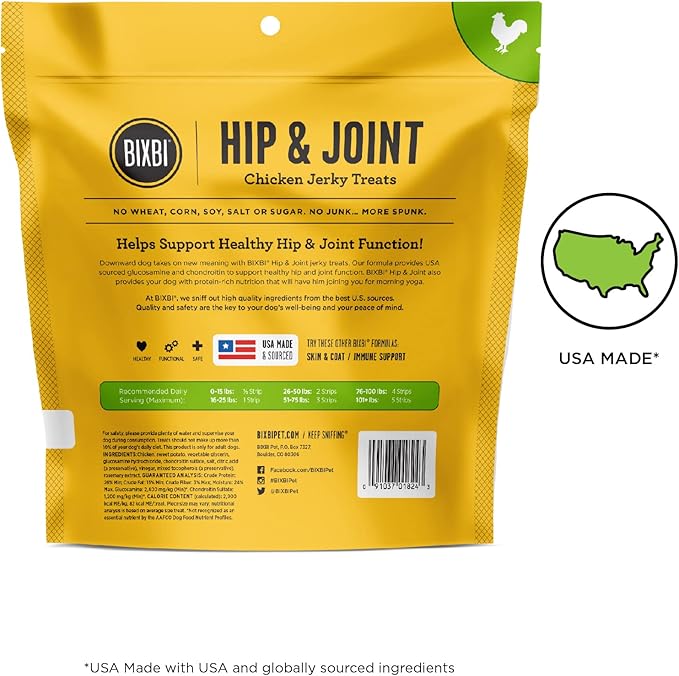 BIXBI Hip & Joint Support Chicken Jerky Dog Treats, 12 oz - USA Made Grain Free Dog Treats - Glucosamine, Chondroitin for Dogs - High in Protein, Antioxidant Rich, Whole Food Nutrition, No Fillers