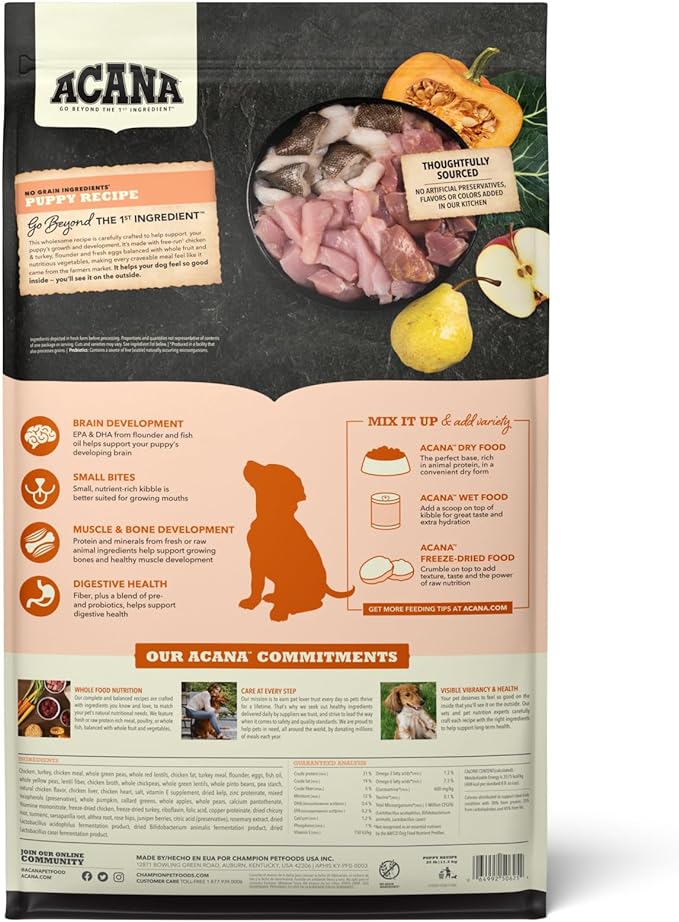 ACANA Dog Puppy Recipe, 25lb | Premium High-Protein, Grain-Free Dry Dog Food, Packaging May Vary