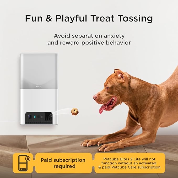Petcube Bites 2 Lite and Care Coverage Subscription | Interactive WiFi Pet Monitoring Camera with Phone App and Treat Dispenser, 1080p HD Video, Night Vision, Sound and Motion Alerts
