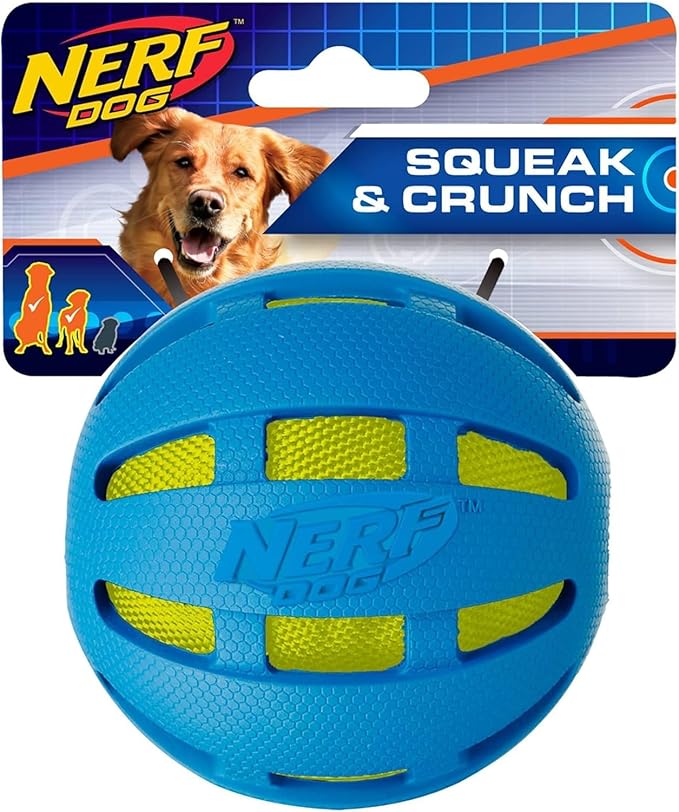 Nerf Dog Three Toy Gift Set: Crunch Ball, Spike LED Squeak Ball, and Squeak Football Gift Set