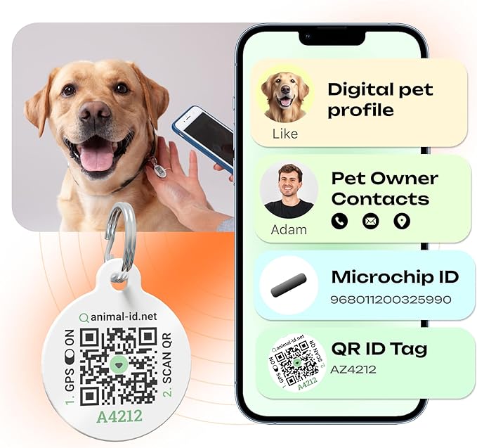 1 Pack 1.4x8 mm Microchip for Dogs Kit with QR Code Id Pet Tag - Free Lifetime Registration - Implant International standard - ISO 11784/5 for Puppy, Kitten & Cats