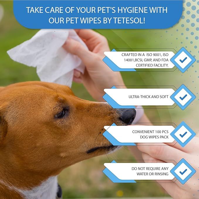 Dog Wipes for Pets Cats-100 Count All Purpose Unscented Wet Wipes for Paw Butt Cleaning,Grooming,AlcoholFree,Vitamin E,pH Balanced, 100% Natural