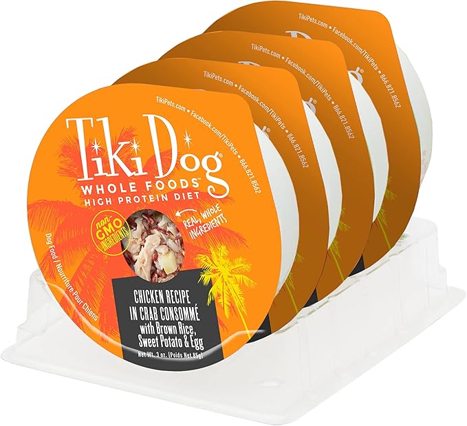 Tiki Dog Petites Whole Foods Wet Dog Food, Chicken in Crab Consommé, 3 oz. Cups (4 Count)