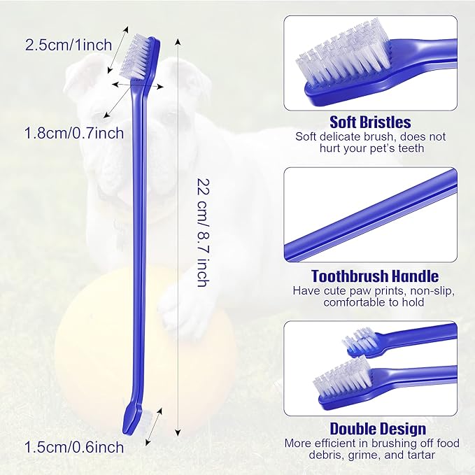 100 Pieces Dog Toothbrush Kit Set Double-Headed Toothbrush Long Handle Tooth Brush Soft Bristle Pet Tooth Brush for Small Medium Large Pet Cat Teeth Cleaning Set