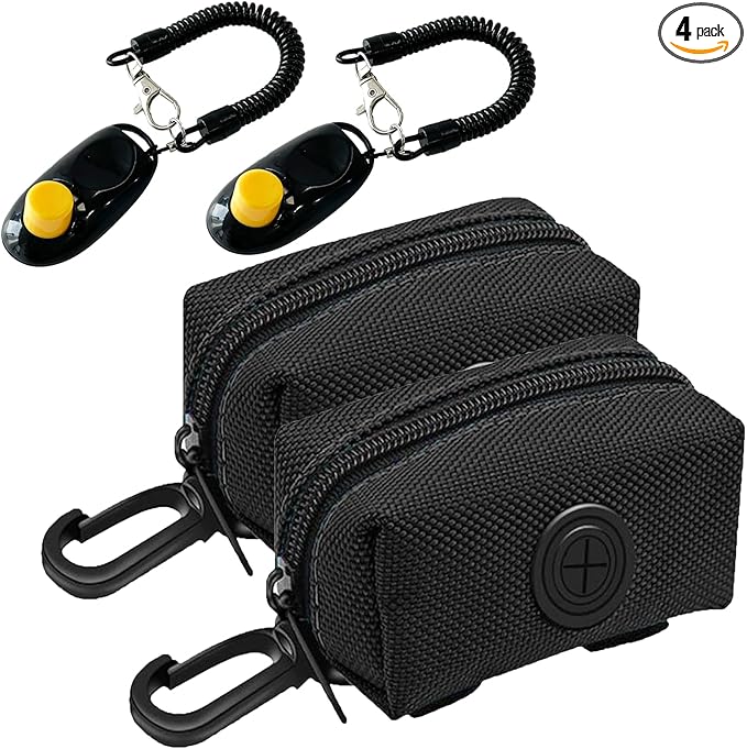 2 Pack Dog Poop Bag Holder, Poop Bag Holders for Leashes, CAKOVANO Pet Dog Waste Bag Dispenser Leash Attachment – Fits Any Dog Leash – Includes 2 Pack Poop Bag Dispenser & 2 Dog Training Clickers