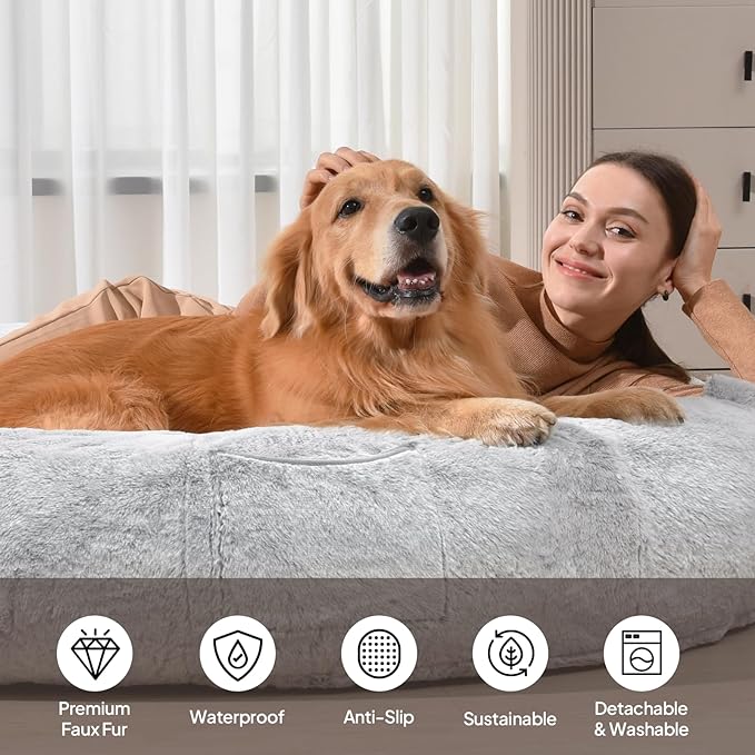 Human Dog Bed for People Large - Bean Bag Adult Size Giant Extra Sized for Kid Waterproof and Washable Anti-Slip Grey 74"x50"x12"