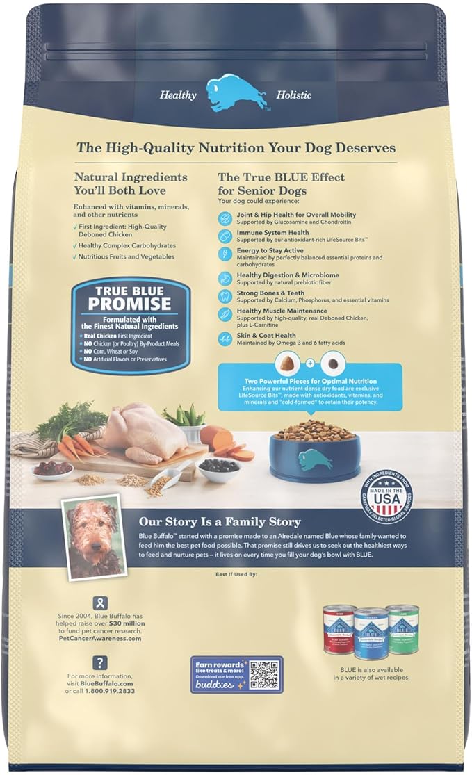 Blue Buffalo Life Protection Formula Natural Senior Dry Dog Food, Chicken and Brown Rice 15-lb