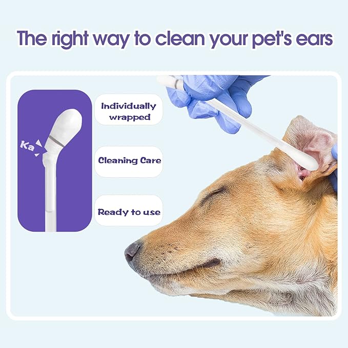 2-in-1 Pet Ear Cleaning Liquid Swabs - Cat & Dog Ear Cleaner Solution - Gentle & Effective Ear Care - for Daily Ear Cleaning Removes Wax, Dirt, & Odor