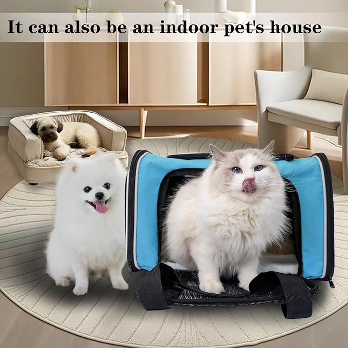 Dog Cat Carrier Pet Carriers for Small Medium Large Cats Dogs Carrier Soft Sided Small Puppy Dog Carrier Portable Foldable Airline Approved Dog Cat Travel Carrier Blue Large