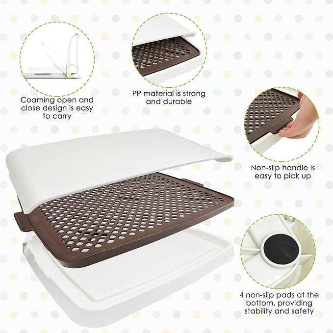Hamiledyi Dog Potty Tray, Pet Dog Pee Pad Holder, 19"x14" Puppy Training Pad Holder Dog Toilet Pad Mesh Training Toilet Portable Dog Litter Box for Small and Medium Dogs, Puddy,Bunny, Cats (Brown)